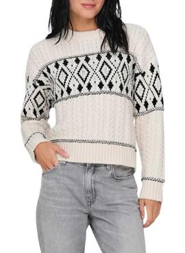 Pull Only Marent blanc et noir pour femme