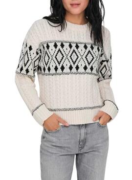 Pull Only Marent blanc et noir pour femme