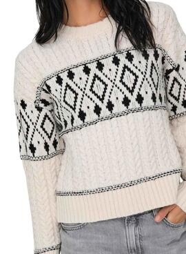 Pull Only Marent blanc et noir pour femme