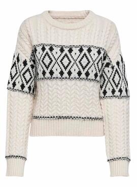 Pull Only Marent blanc et noir pour femme