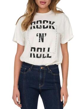 T-shirt Only Dolla rocknroll blanc pour femme