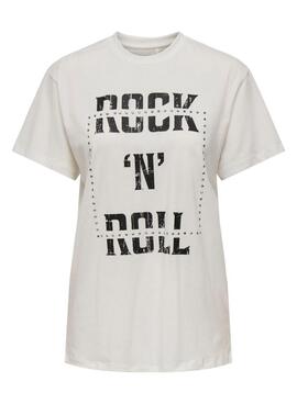 T-shirt Only Dolla rocknroll blanc pour femme