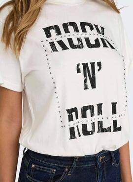 T-shirt Only Dolla rocknroll blanc pour femme