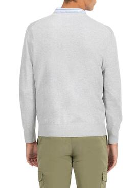 Pull El Pulpo Col V Mélange gris pour homme