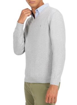 Pull El Pulpo Col V Mélange gris pour homme