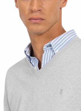 Pull El Pulpo Col V Mélange gris pour homme