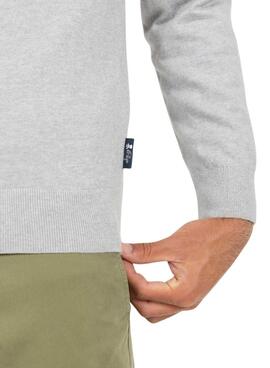 Pull El Pulpo Col V Mélange gris pour homme