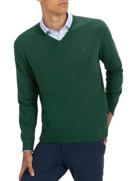 Pull El Pulpo Col V Mélange vert pour homme