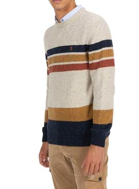 Pull El Pulpo chiné rayé beige pour homme