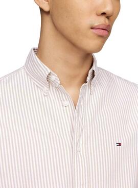 Chemise Tommy Hilfiger à rayures beige et blanches pour homme