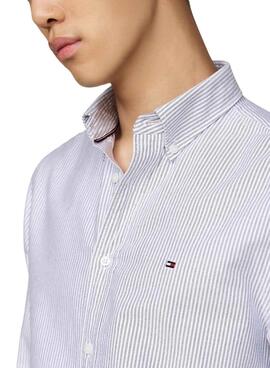 Chemise Tommy Hilfiger à rayures Oxford bleu et blanc pour homme