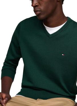 Pull Tommy Hilfiger Essential vert pour homme