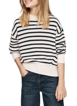 Pull Tommy Hilfiger Stripe blanc et bleu marine