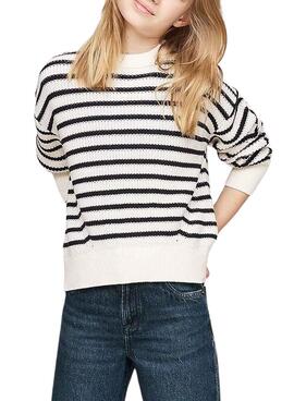 Pull Tommy Hilfiger Stripe blanc et bleu marine