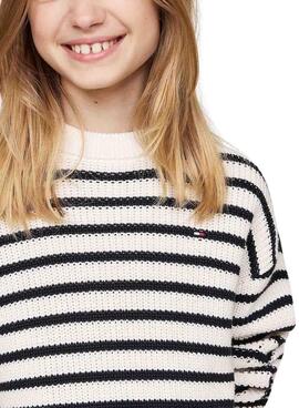 Pull Tommy Hilfiger Stripe blanc et bleu marine