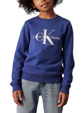 Sweat à capuche Calvin Klein Monogramme bleu pour enfants