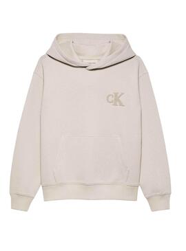 Sweat à capuche Calvin Klein Jeans Bonded beige pour garçon