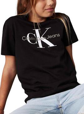 T-shirt Calvin Klein Monogramme noir pour enfants