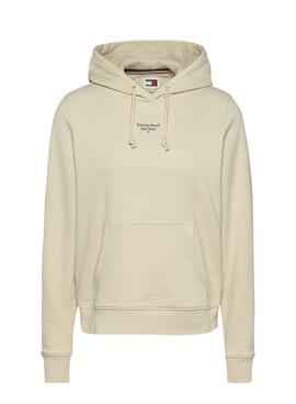 Sweatshirt Tommy Jeans Essential logo avec capuche beige pour femme