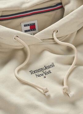 Sweatshirt Tommy Jeans Essential logo avec capuche beige pour femme