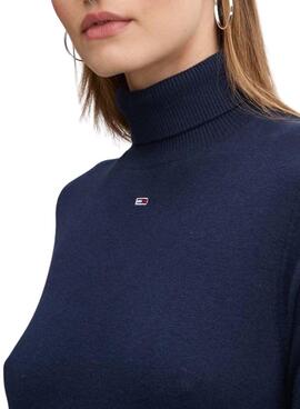 Pull Tommy Jeans côtelé bleu marine pour femme