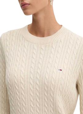 Pull Tommy Jeans Essential beige tressé pour femme