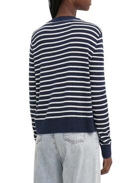 Pull Tommy Jeans Essential rayé bleu marine pour femme