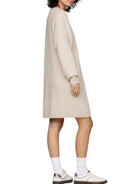 Robe Tommy Jeans en laine drapeau beige pour femme