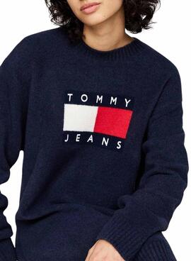 Robe Tommy Jeans en laine drapeau marine pour femme