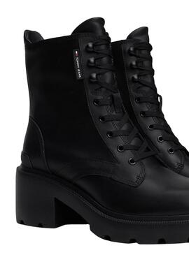 Bottes Tommy Jeans en cuir avec talon et lacets noires pour femme