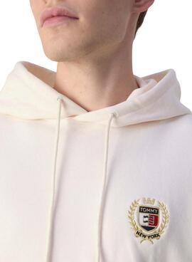 Sweat à capuche Tommy Jeans Crest beige pour homme