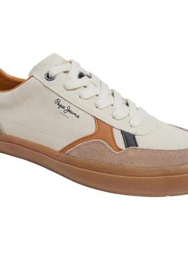 Baskets Pepe Jeans Travis rétro blanc et beige pour homme