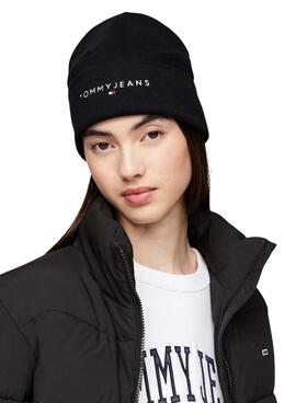 Bonnet Tommy Jeans logo brodé noir pour femme