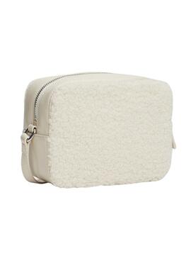 Sac Tommy Jeans bandoulière Sherpa beige pour femme