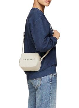 Sac Tommy Jeans bandoulière Sherpa beige pour femme