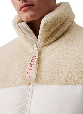 Veste Calvin Klein Jeans Sherpa crème en fausse fourrure pour homme