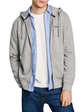 Sweat à capuche Pepe Jeans New Joe Zip gris pour homme