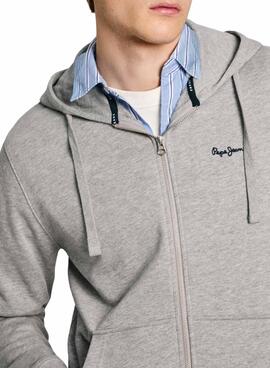 Sweat à capuche Pepe Jeans New Joe Zip gris pour homme