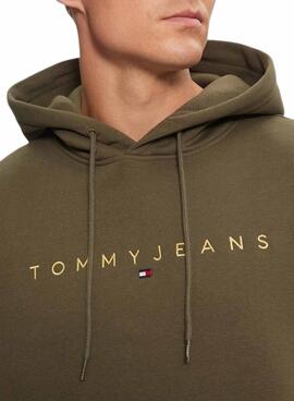 Sweat à capuche Tommy Jeans Linear Gold vert pour homme