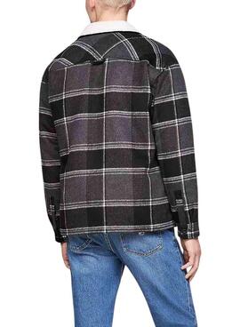 Surchemise Tommy Jeans Sherpa à carreaux gris pour homme