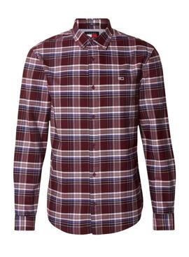 Chemise Tommy Jeans à carreaux Oxford bordeaux pour homme