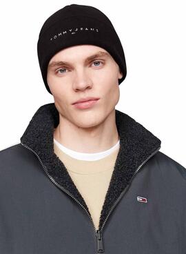 Bonnet Tommy Jeans logo linéaire noir pour homme