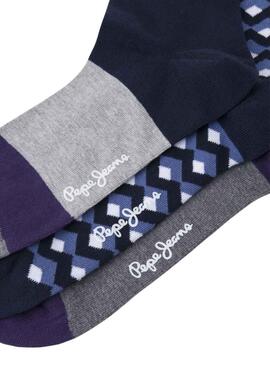  Pack de Chaussettes Pepe Jeans Colorblock Bleu Marine pour homme