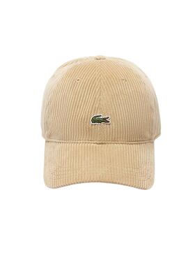 Casquette Lacoste en velours côtelé beige pour homme et femme.