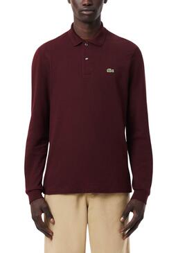 Polo Lacoste à manches longues bordeaux pour hommes