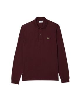 Polo Lacoste à manches longues bordeaux pour hommes