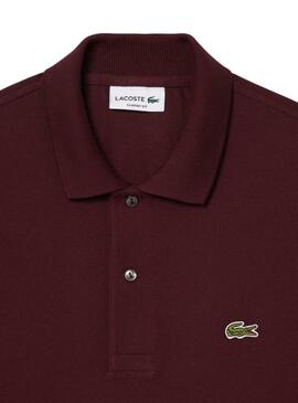 Polo Lacoste à manches longues bordeaux pour hommes