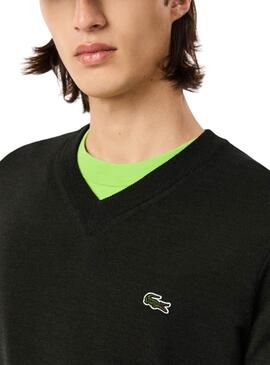 Pull Lacoste col en V vert pour homme