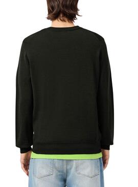 Pull Lacoste col en V vert pour homme