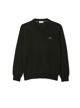 Pull Lacoste col en V vert pour homme